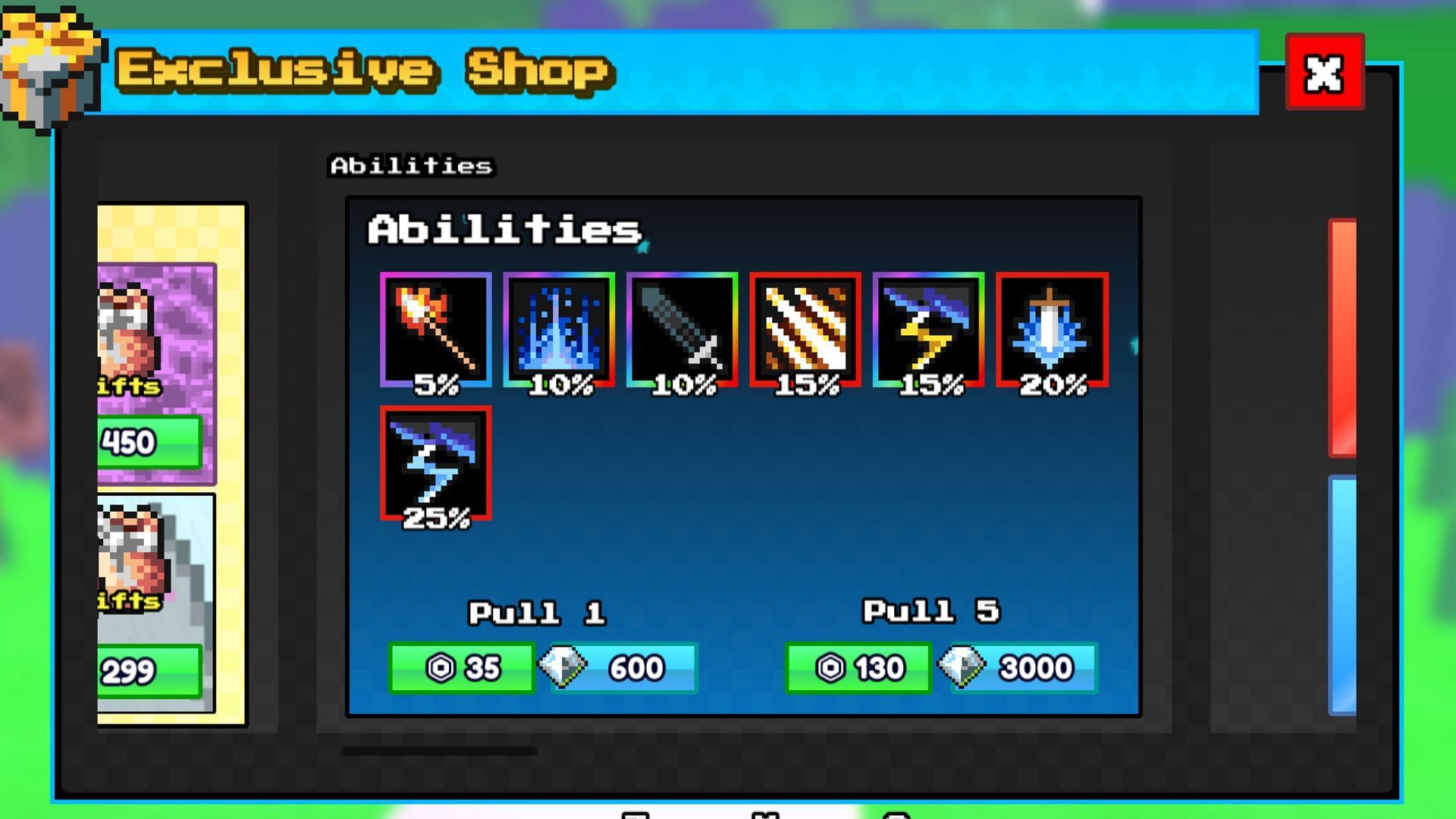 Spend the free Diamonds to obtain the best magical Abilities in Pixel Slayer (Image via Roblox)