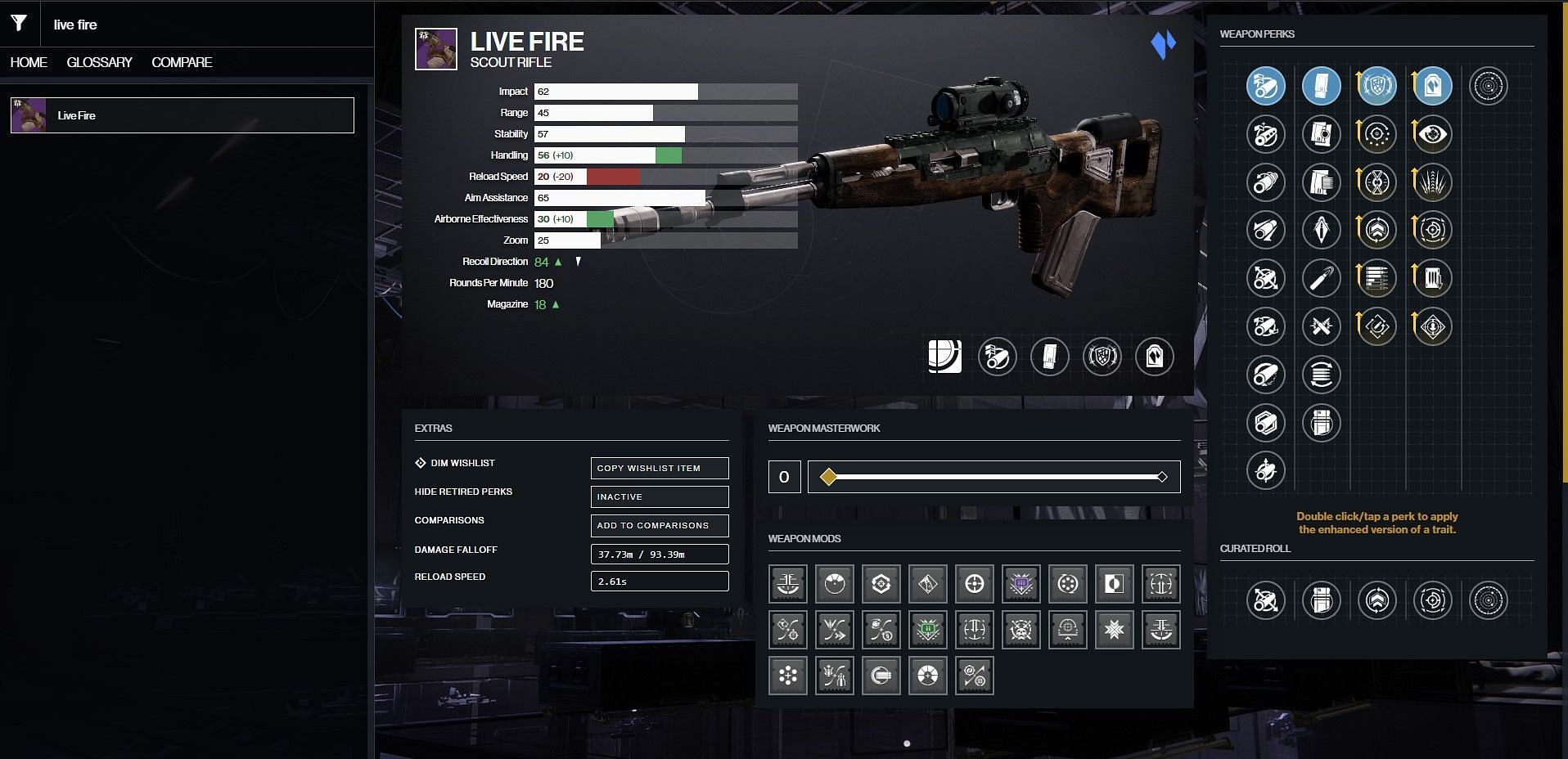 Live Fire PvE god roll (Image via D2Gunsmith/Bungie)