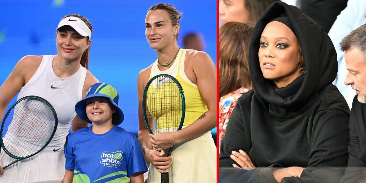 Tyra Banks (R) attends Aryna Sabalenka vs Paula Badosa at the Australian Open | Getty