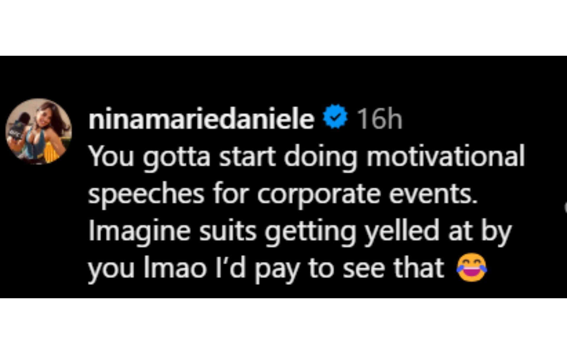 Screenshot of Nina-Marie Daniele&#039;s comment on @stricklandmma&#039;s Instagram post