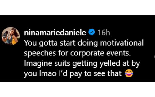 Screenshot of Nina-Marie Daniele's comment on @stricklandmma's Instagram post