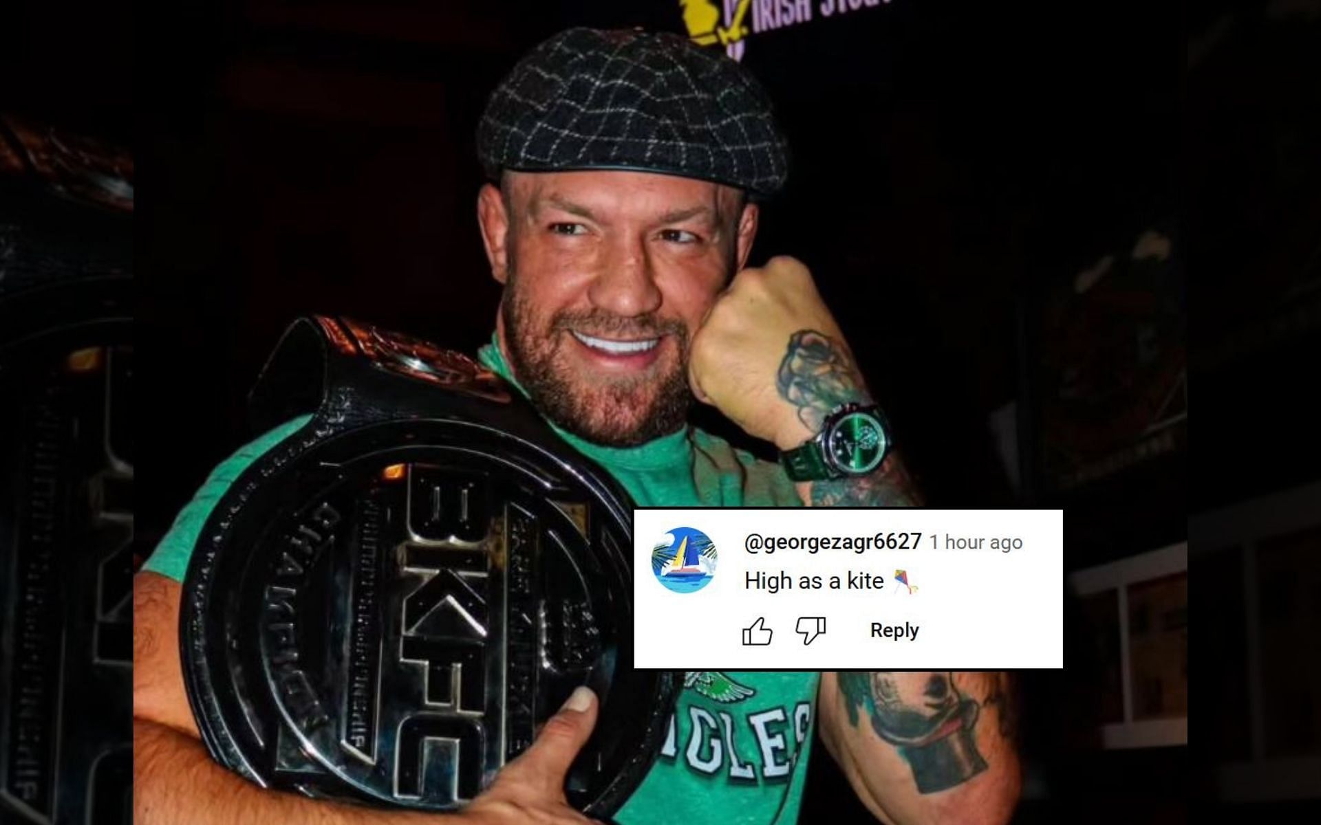 Fans react (insert) to Conor McGregor (pictured) and his speech at BKFC Knucklemania 5. [Image credit: @thenotoriousmma on Instagram, MMA Junkie on YouTube]