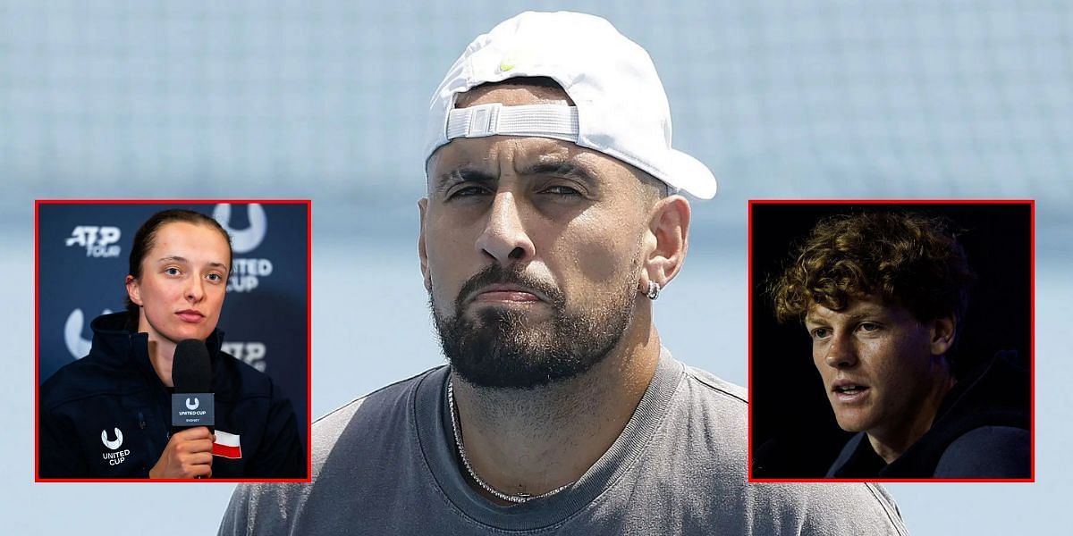 (L-R) Iga Swiatek, Nick Kyrgios, Jannik Sinner. (Images via GETTY)