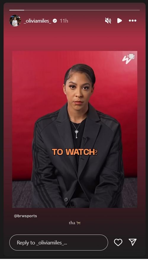 Olivia Miles shares Candace Parker's video on IG story. Image via @oliviamiles_