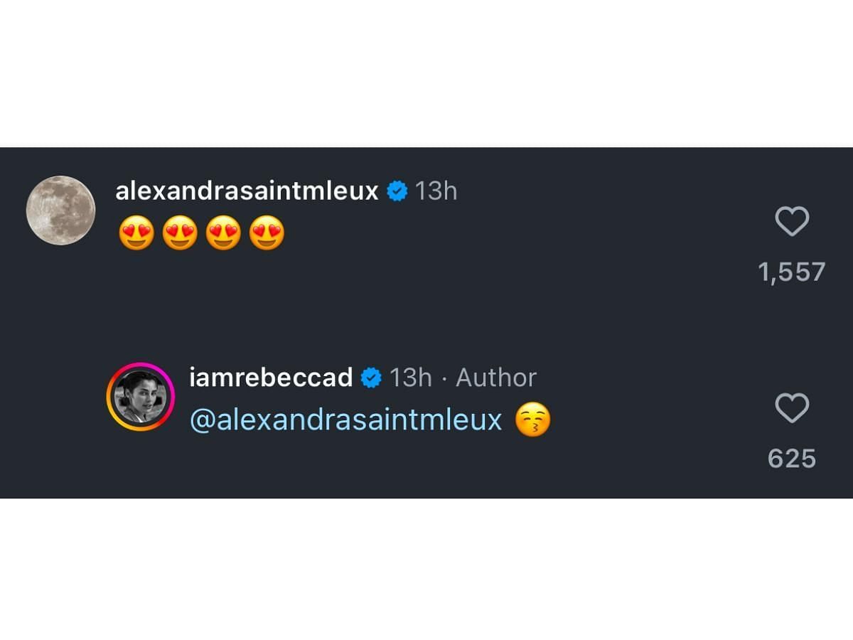 Alexandra Saint-Mleux&#039;s comment on Rebecca&#039;s photos (Image via Instagram/ @iamrebeccad)