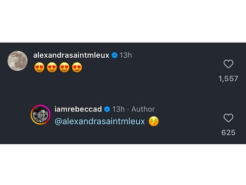 Alexandra Saint-Mleux's comment on Rebecca's photos (Image via Instagram/ @iamrebeccad)