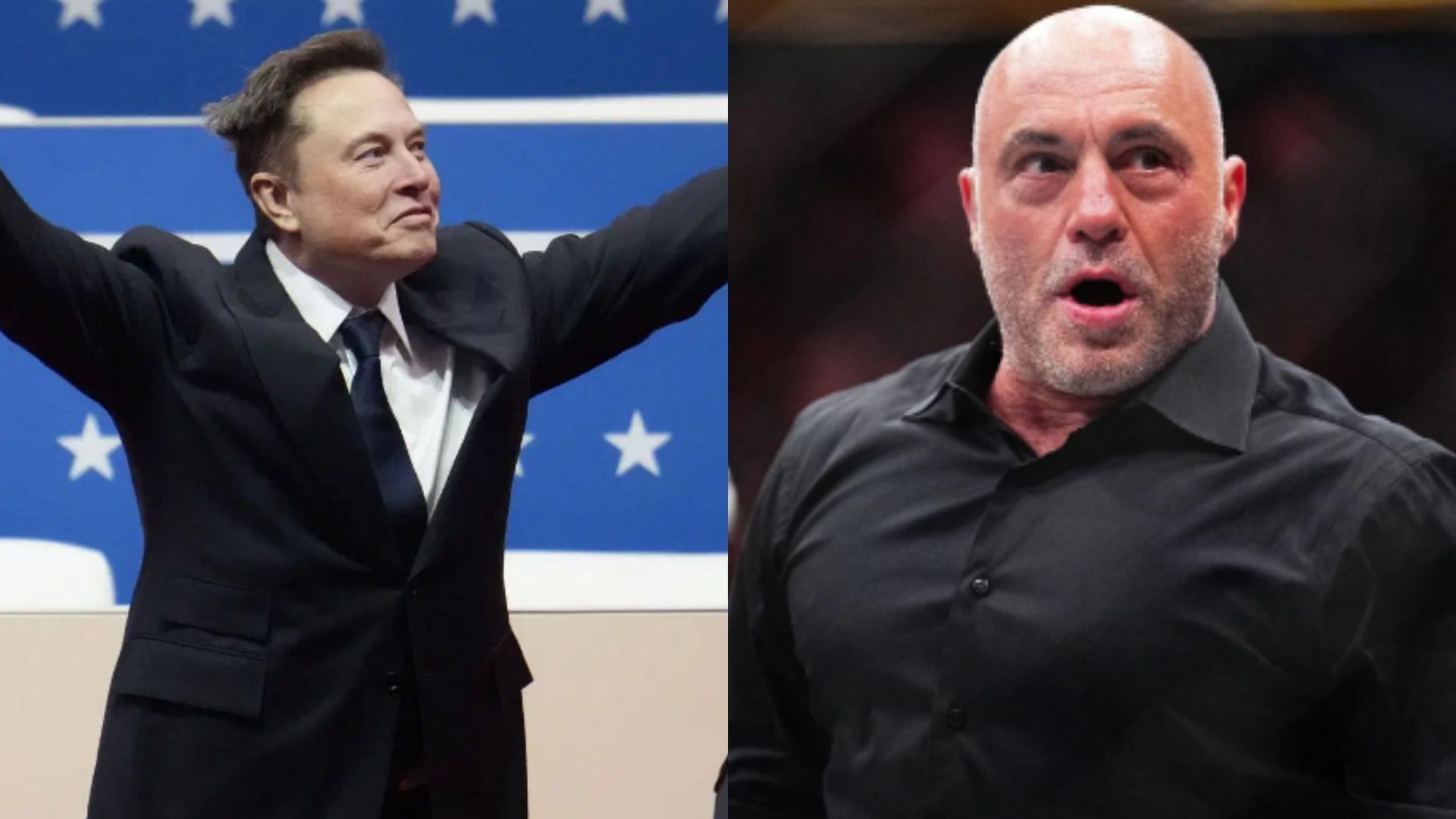 Elon Musk (left) shares Joe Rogan (right) podcast clip amid accusations of Nazi salute [Images courtesy of Getty Images]