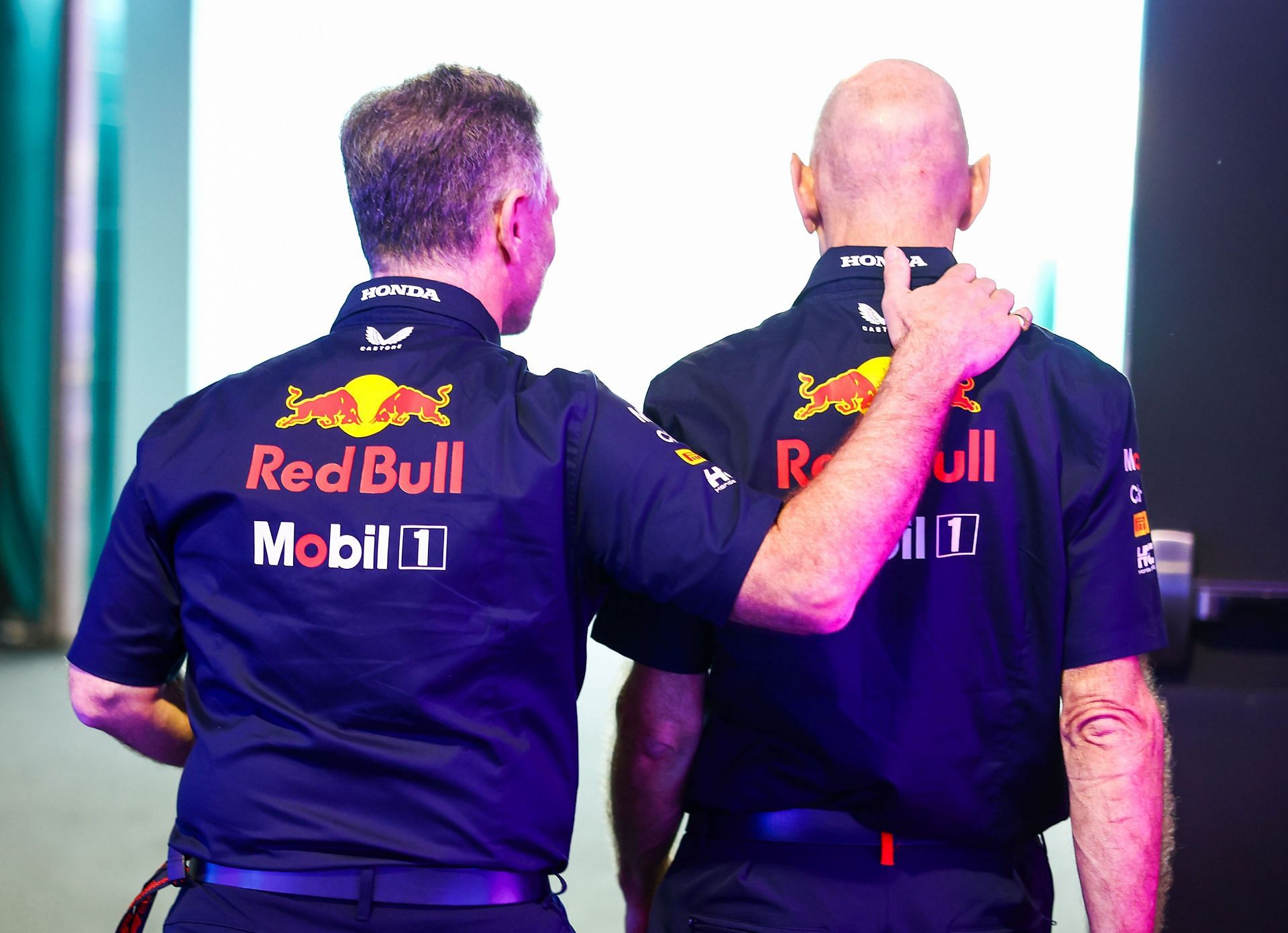 Red Bull team principal Christian Horner (L) with Adrian Newey (Image Source: Getty)