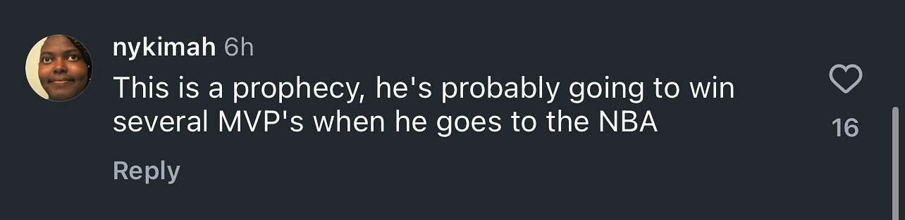 &quot;This is a prophecy, he&#039;s probably going to win several MVP&#039;s when he goes to the NBA,&quot; another fan claimed. (Credits: Instagram/@ballgame)