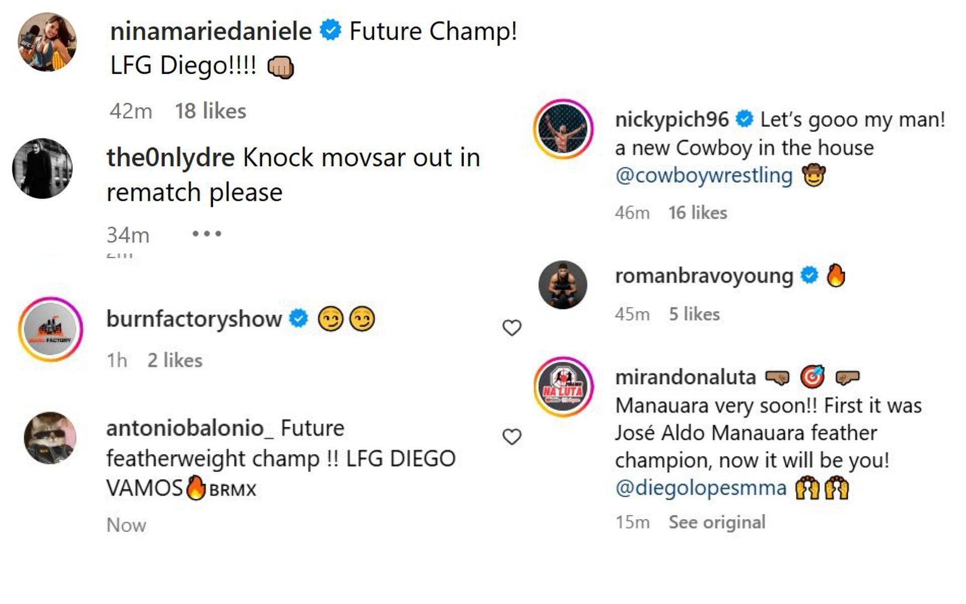 More comments. [Screenshots courtesy: @diegolopesmma on Instagram]