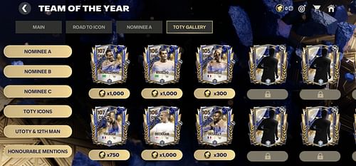 EA FC Mobile TOTY 2025 Week 1 Icons in TOTY Gallery (Image via EA Sports)