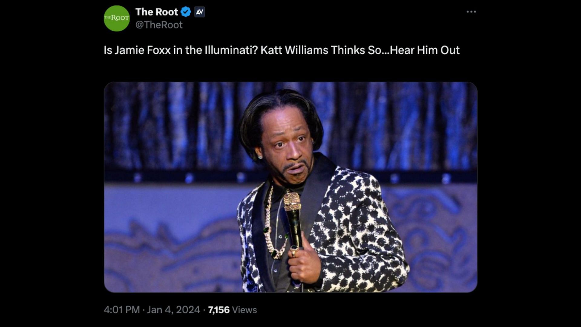 Katt Willaims seemingly alleged Foxx&#039;s involvement in the Illuminati group (Image via X/@TheRoot)