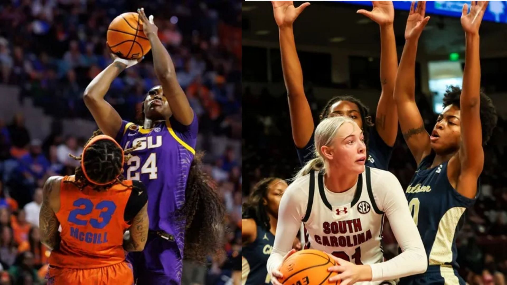 LSU forward Aneesah Morrow (left) and South Carolina