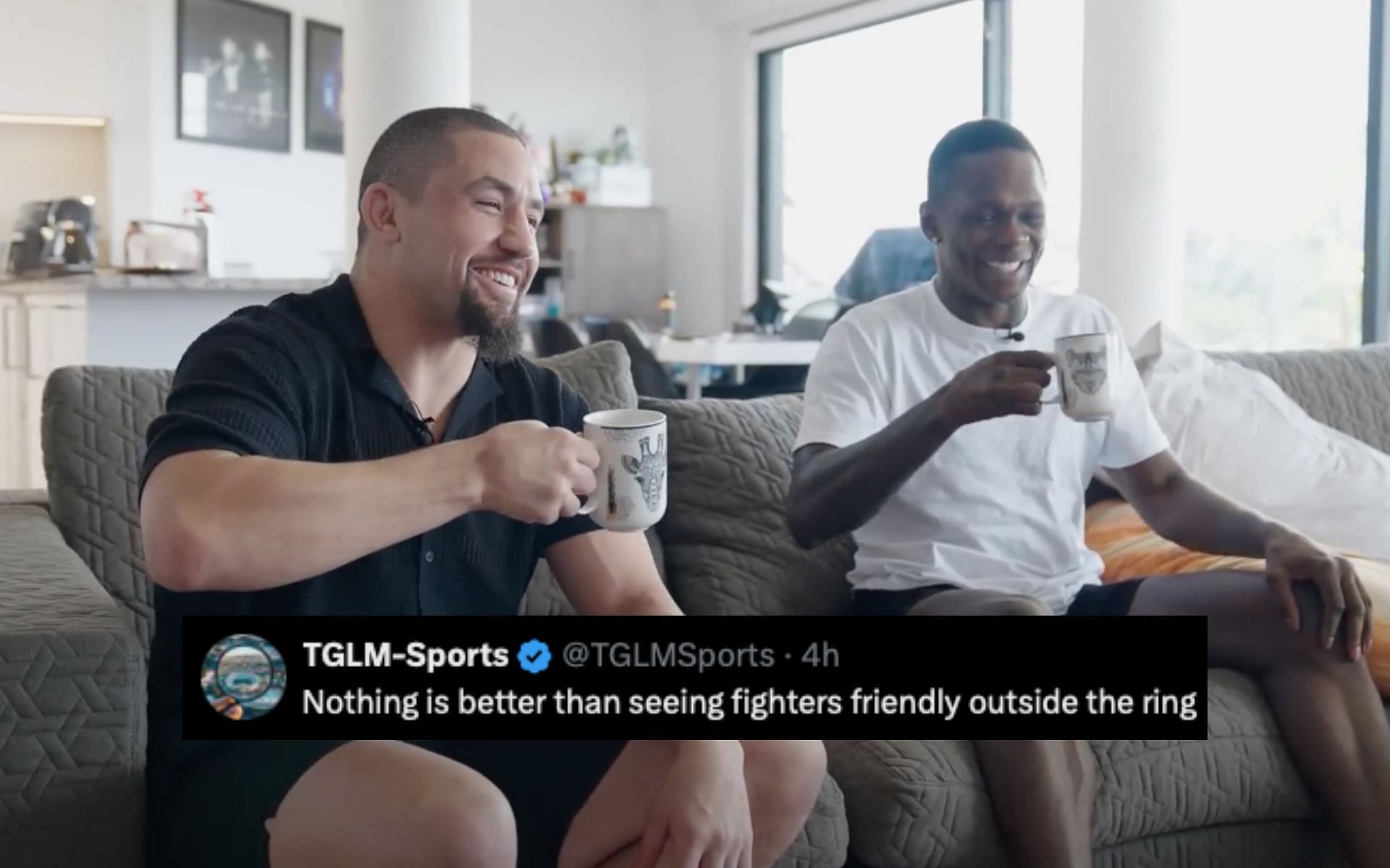 Fans on Robert Whittaker (left) reacting to Israel Adesanya