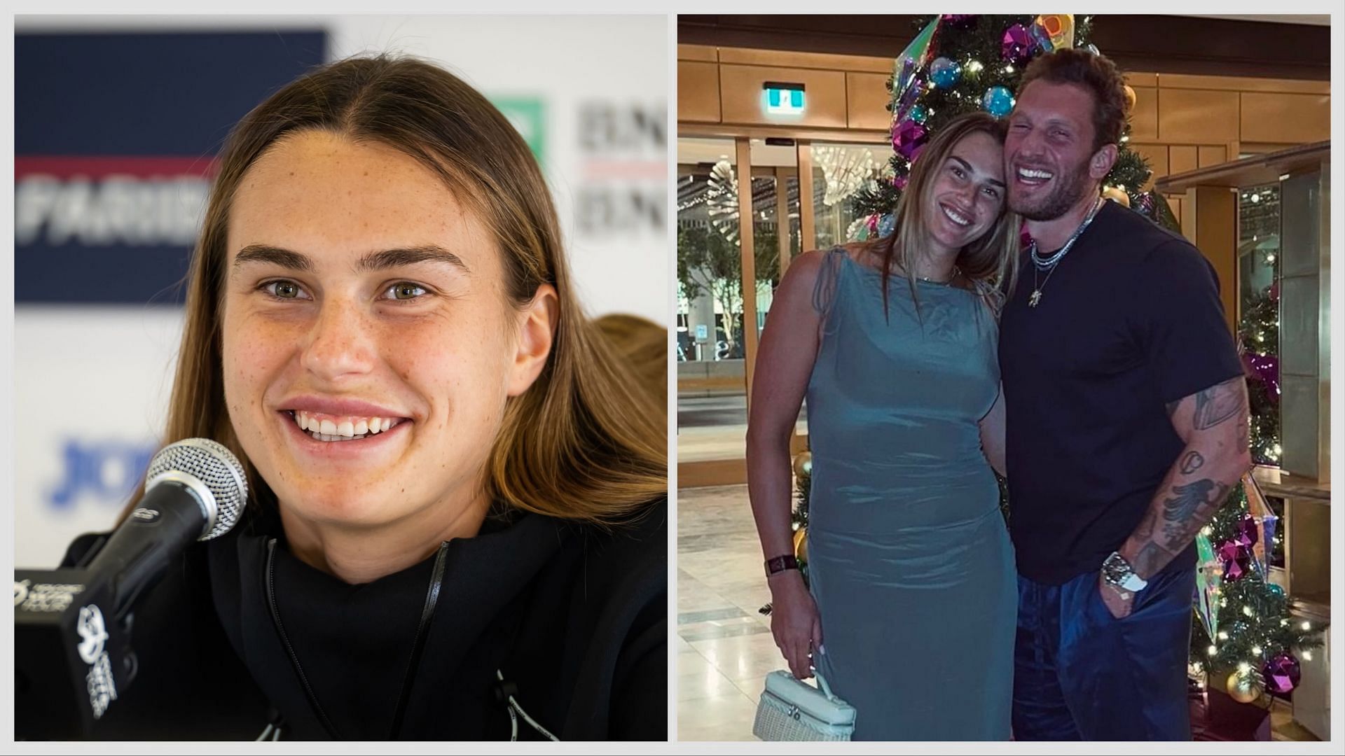 Aryna Sabalenka(left) and with boyfriend Georgios Frangulis(right). Images: Getty and @arynasabalenka on Instagram