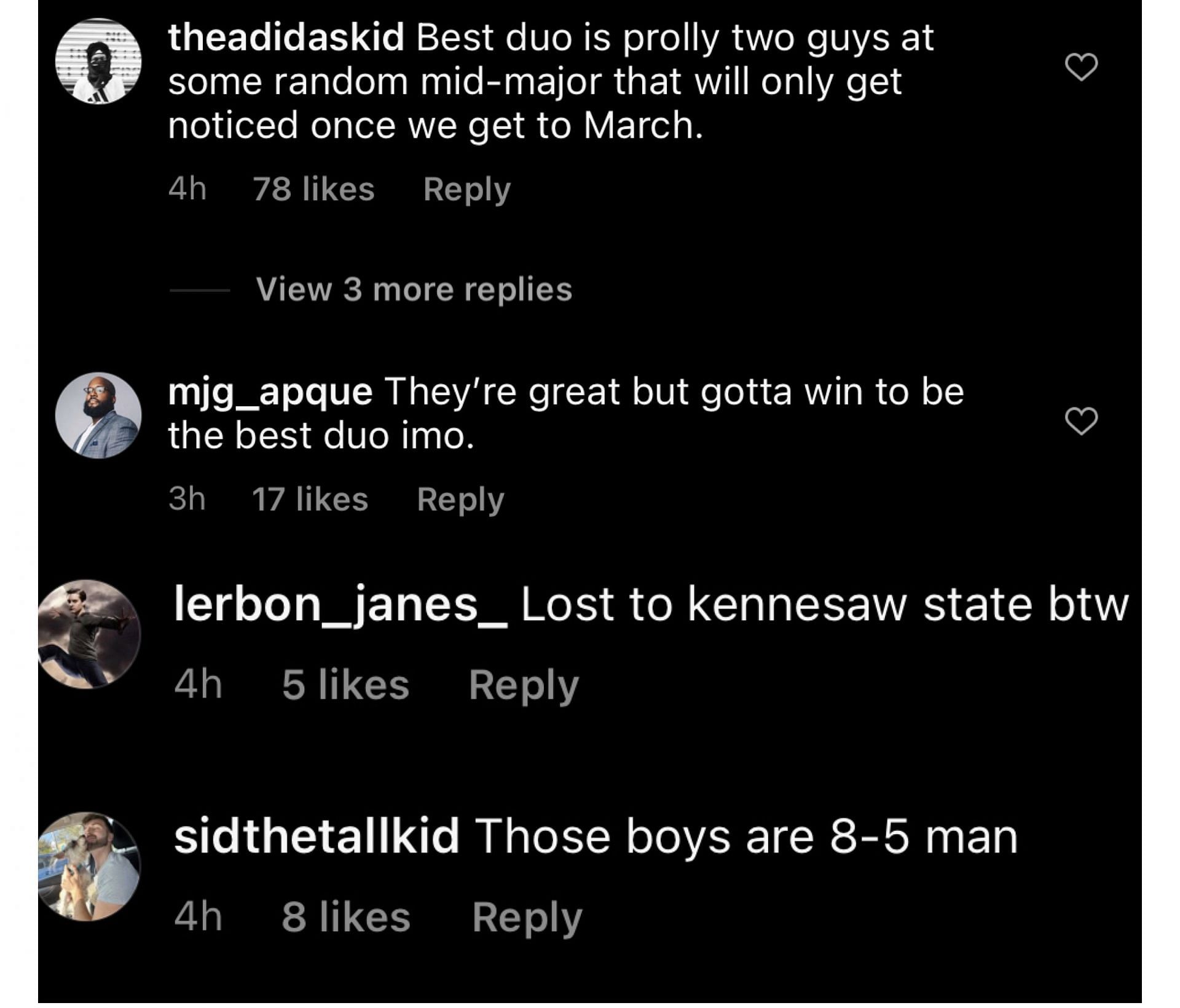 Reactions from fans who disagree that Dylan Harper and Ace Bailey are the best duo in NCAAB. (Image Source: Instagram/@ballislife)