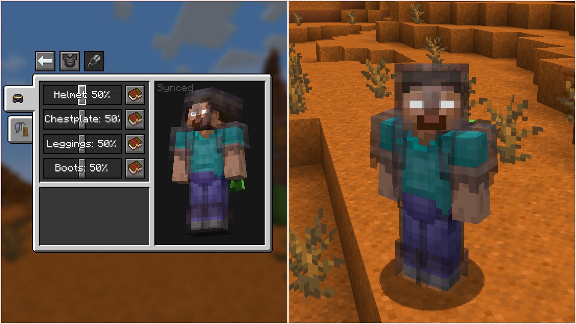 This mod lets you semi-hide, or fully hide armor and other frequently hand-held items (Image via Mojang Studios)