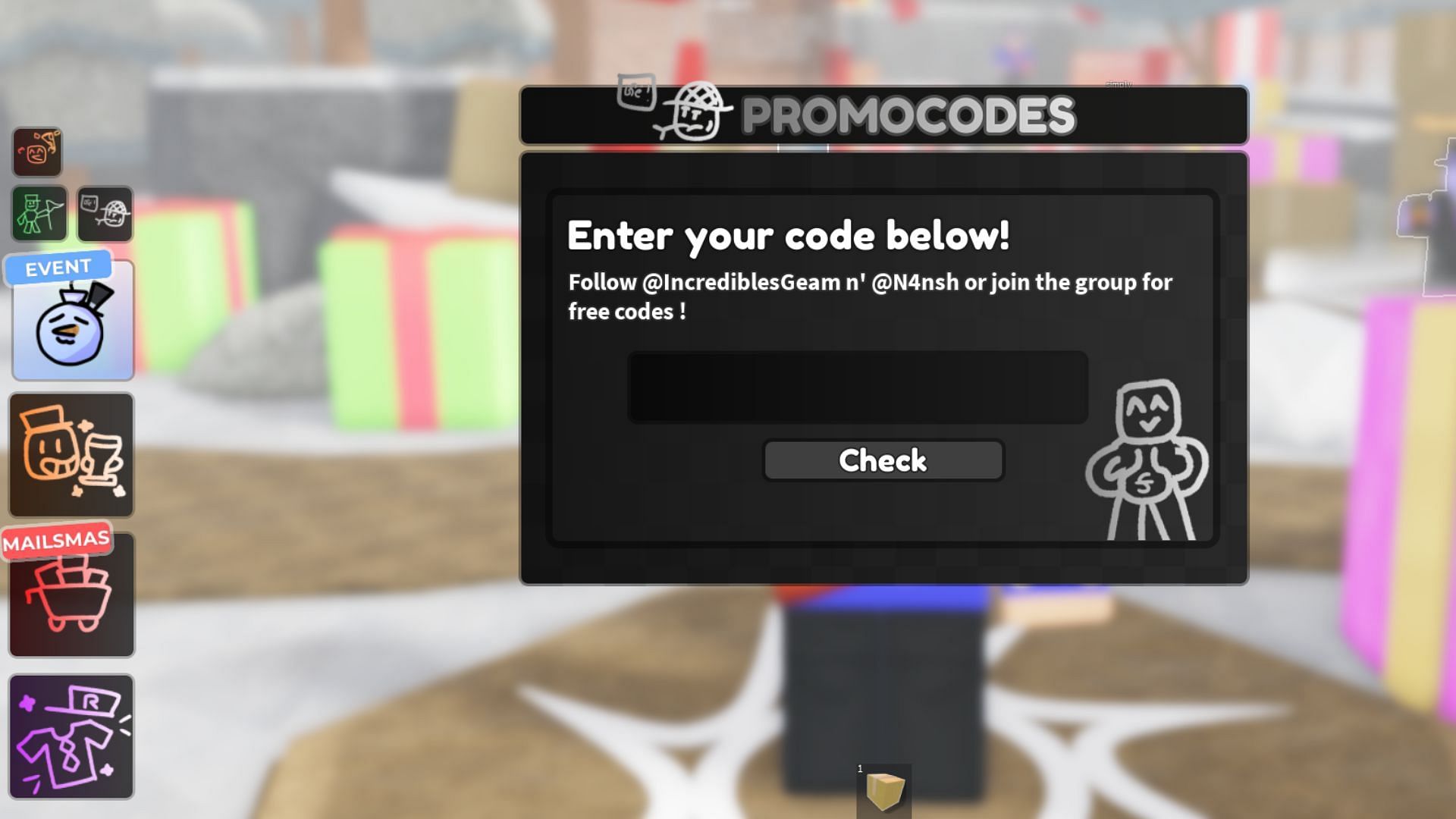 Redeem codes in Attempt on Delivery (Image via Roblox)