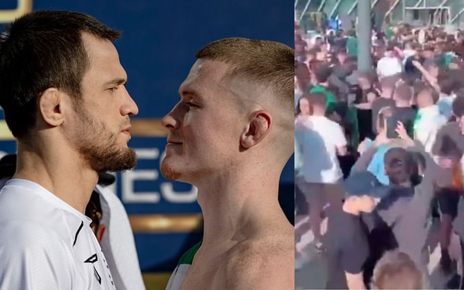 Irish and Dagestani fans clash at Usman Nurmagomedov vs. Paul Hughes final face-off as brawl unfolds moments after the event ends