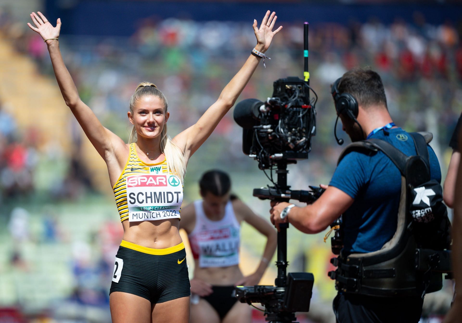 Schmidt at the Olympic stadium during the Women&#039;s 400m semifinals at the 2022 World Championships in Milan (Image via: Getty Images)