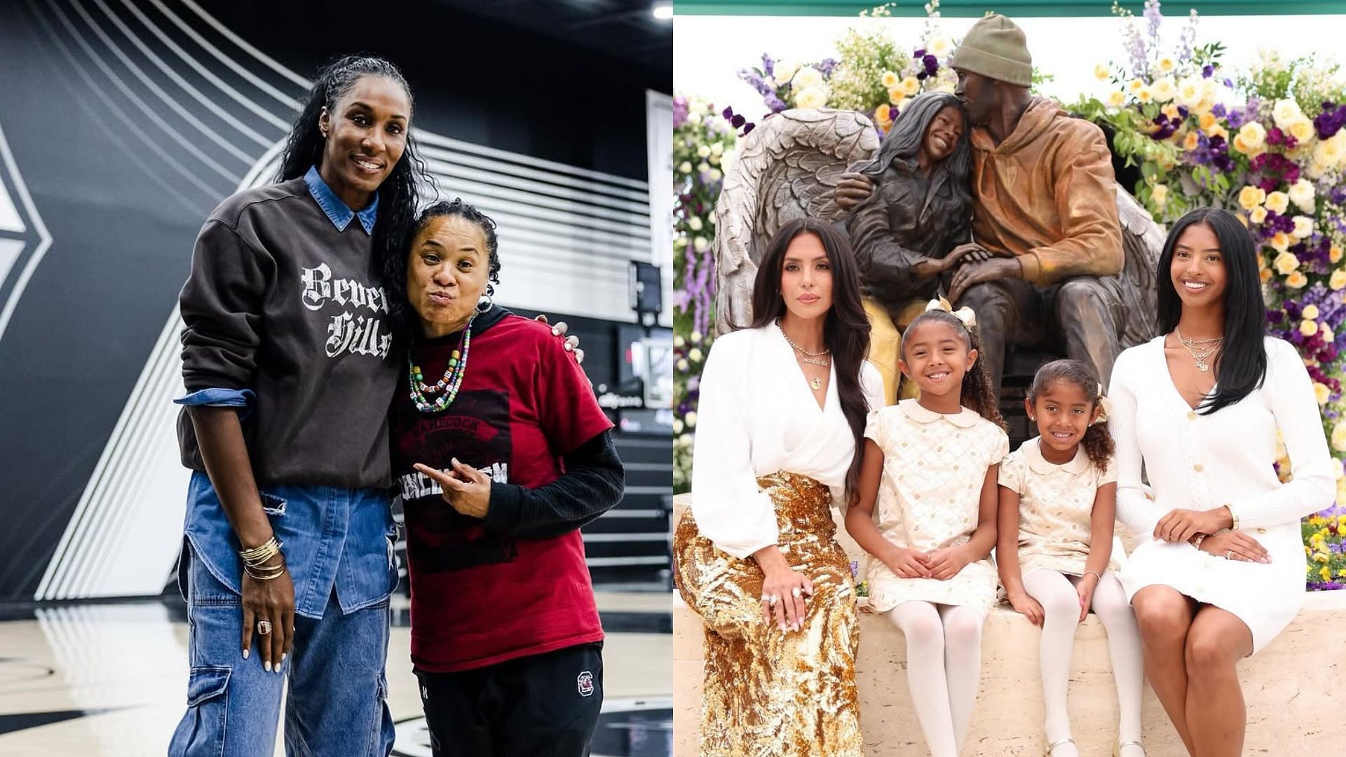 Dawn Staley and Lisa Leslie (left), Vanessa Bryant and the Kobe Bryant family (right) [Images via IG/ @hoophall, @vanessabryant]