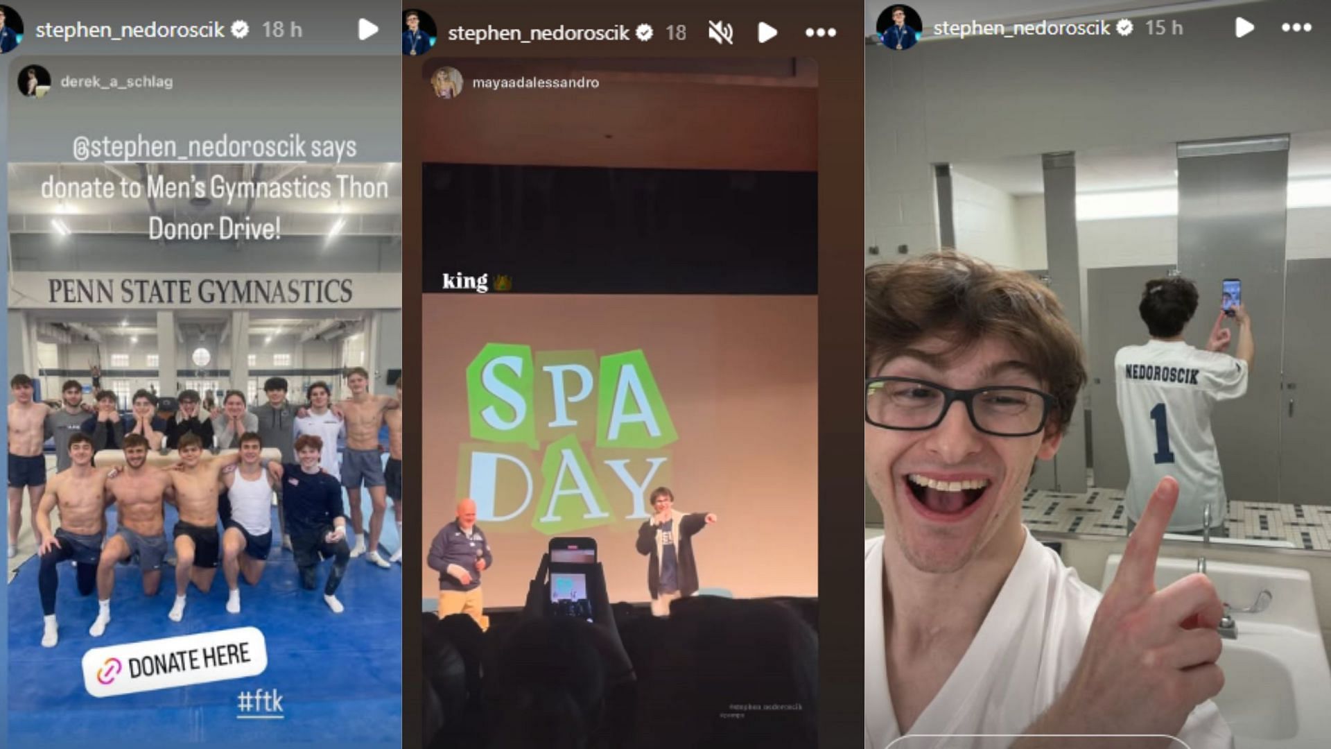 Screengrabs of Stephen Nedoroscik&#039;s Penn State University visit [Image Source : Stephen Nedoroscik&#039;s Instagram]