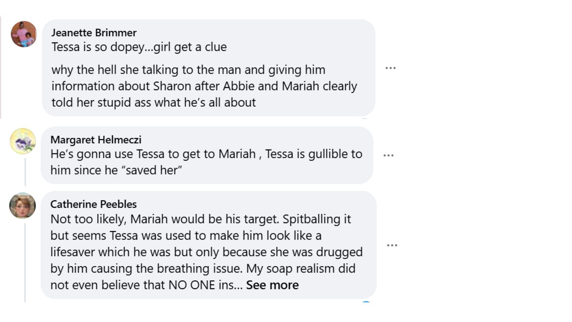 Fans know Ian targets Tessa to get to Mariah (Image via Facebook/@Young and Restless Canadian Day Ahead Recaps)