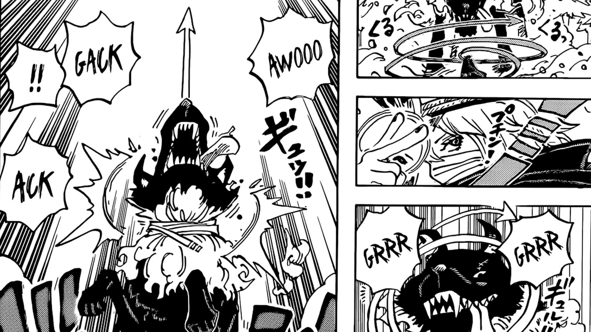 Gunko uses the Arrow-Arrow Fruit against Loki&#039;s wolf (Image via Shueisha)