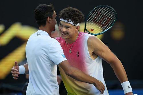 Ben Shelton (R) and Lorenzo Sonego after their 2025 Australian Open quarterfinal. (Source: Getty)