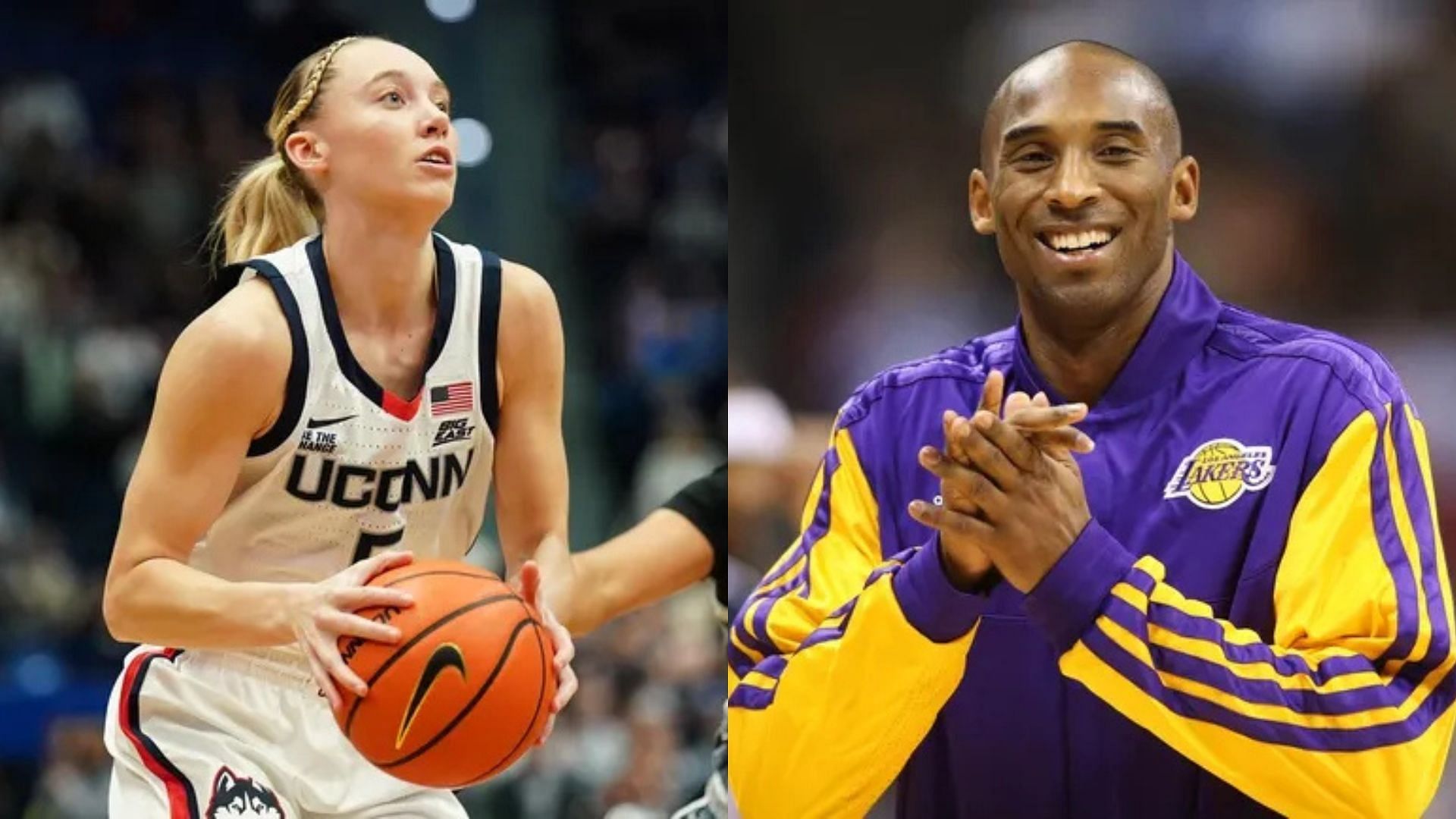 UConn Huskies star Paige Bueckers and Los Angeles Lakers legend Kobe Bryant. Source: Imagn