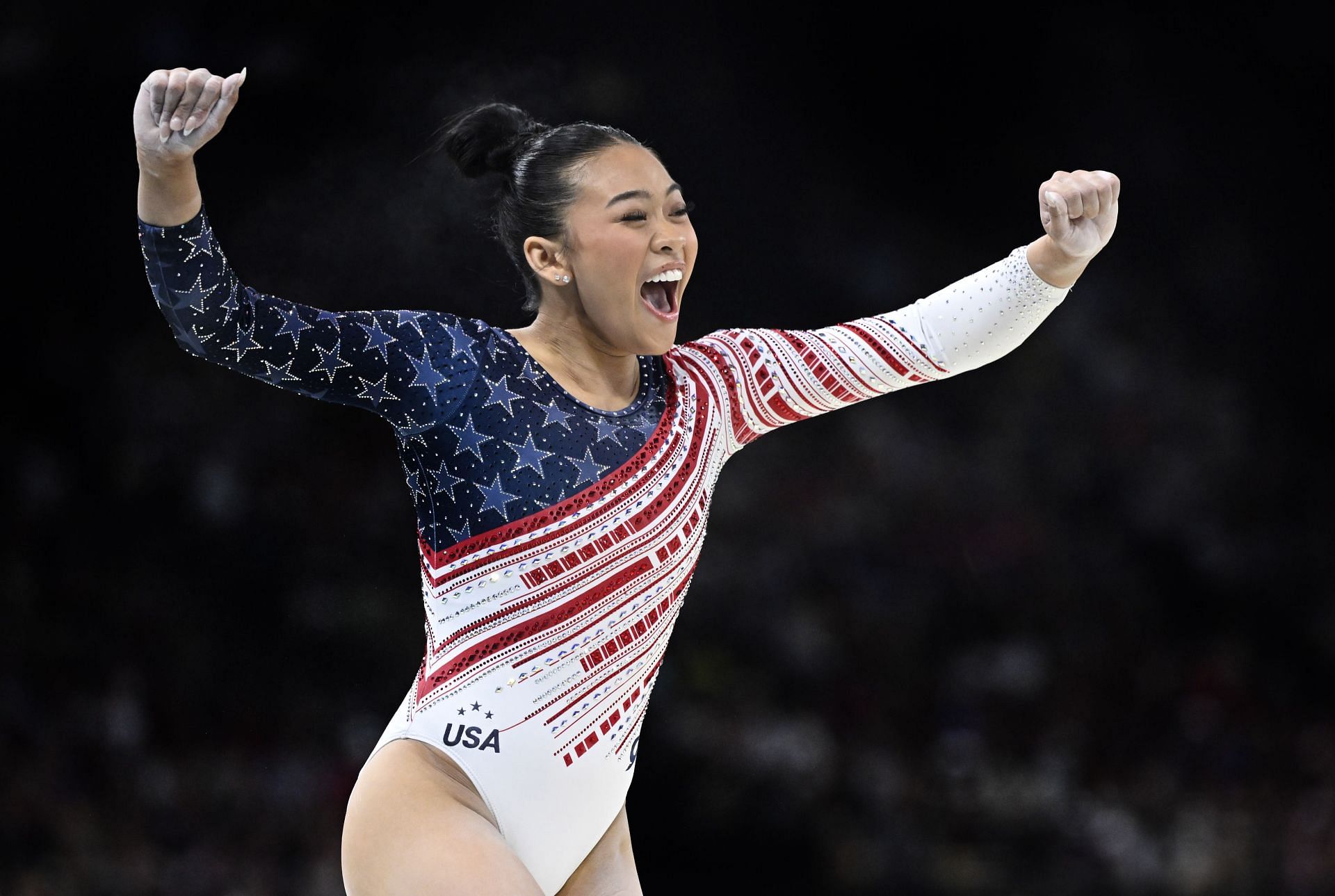 Suni Lee of the United States during the 2024 Olympic Games in Paris. (Photo via Getty Images)