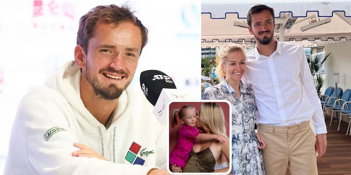 Daniil Medvedev (L); pictured with wife Daria (R); Daria pictured with daughter Alisa (inset) - Image Source: Instagram @dariamedvedeva, Getty