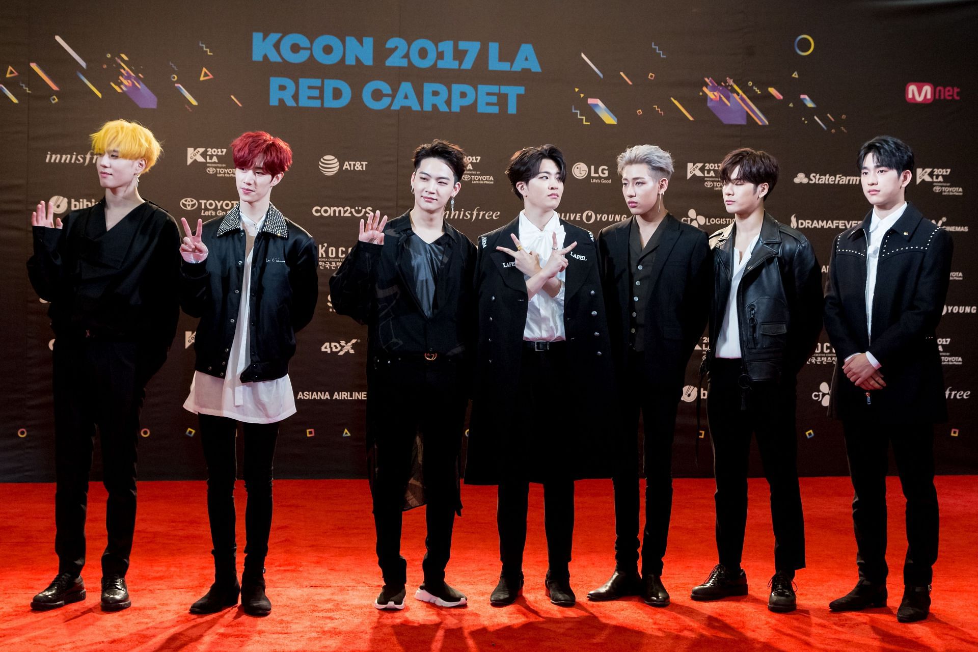 Got7 members JB, Mark, Jackson, Jinyoung, Youngjae, BamBam and Yugyeom attend KCON 2017 in Los Angeles. (Image via Getty)