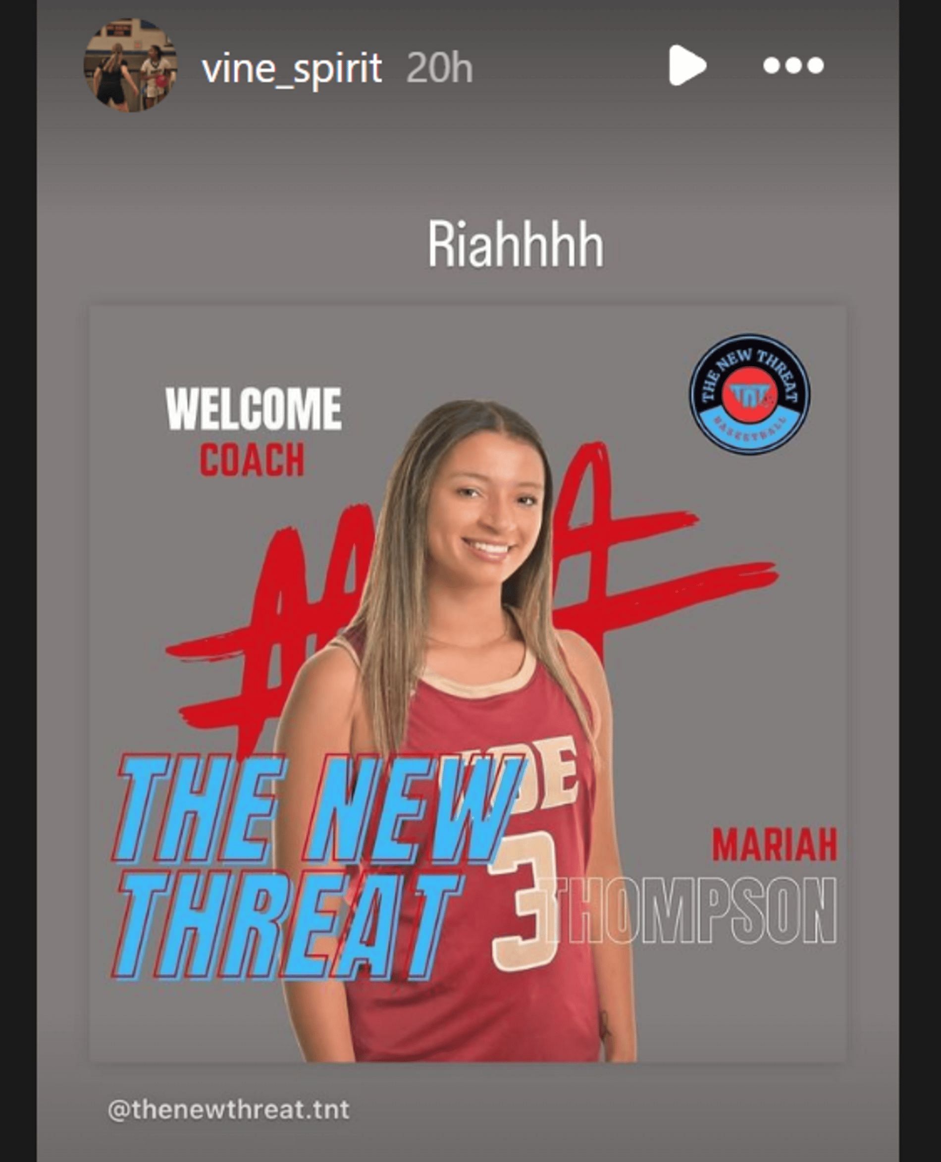 Five-star shooting guard Divine Bourrage celebrates Mariah Thompson becoming a youth coach on her IG stories