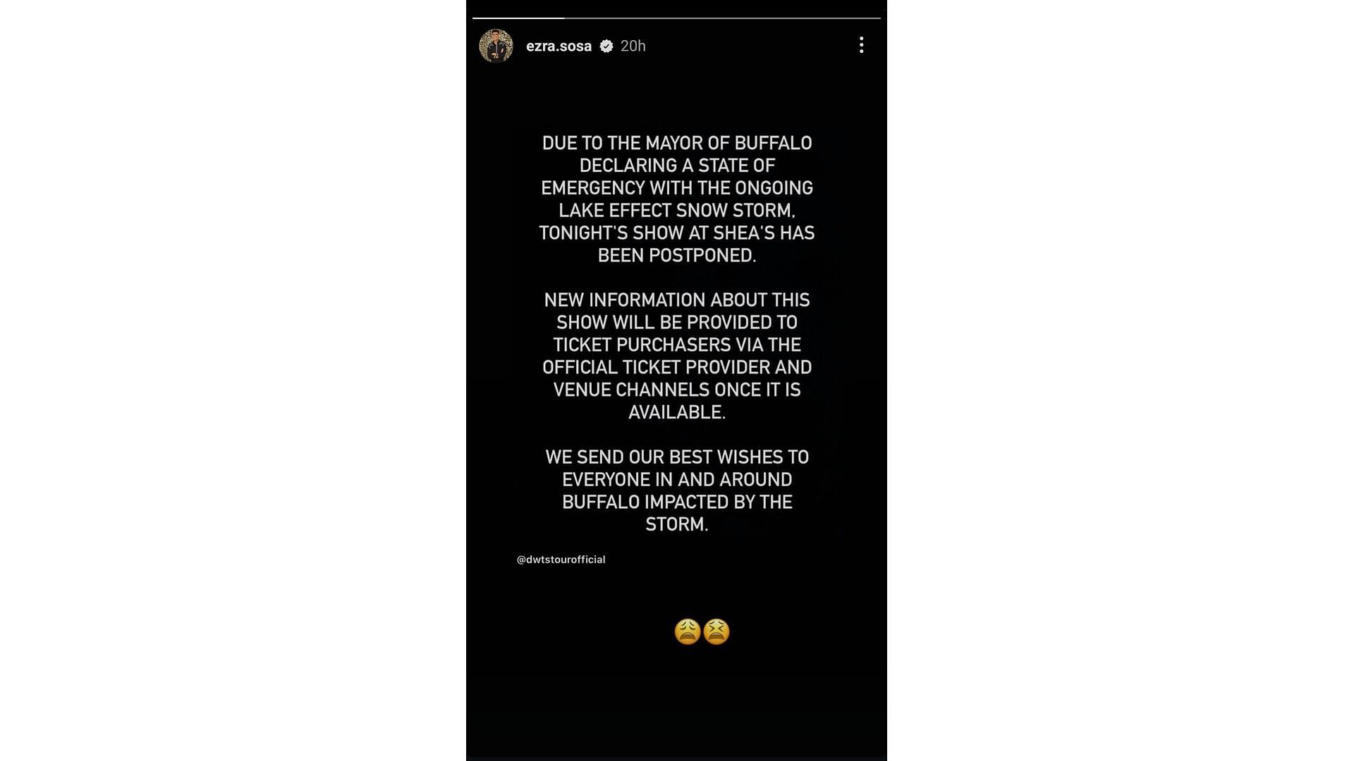 Screenshot of Sosa&#039;s Instagram story feat his reaction to the show postponement (Sosa&#039;s Instagram handle)