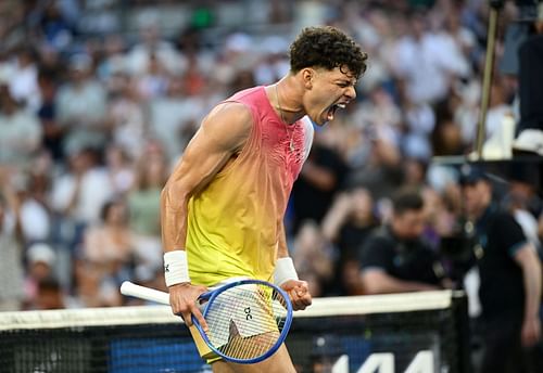 Ben Shelton celebrates in his third round match at the 2025 Australian Open - Day 7 - Source: Getty