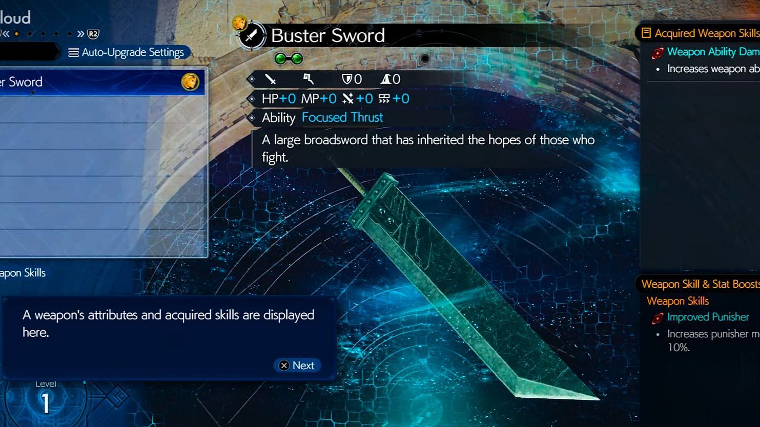 Cloud&#039;s Buster Sword in FF7 Rebirth (Image via Square Enix)