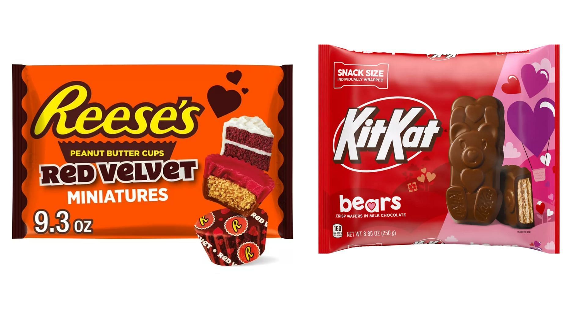 Seasonal offerings by Kitkat and Reese&#039;s (Image via Walmart and Hersheyland)