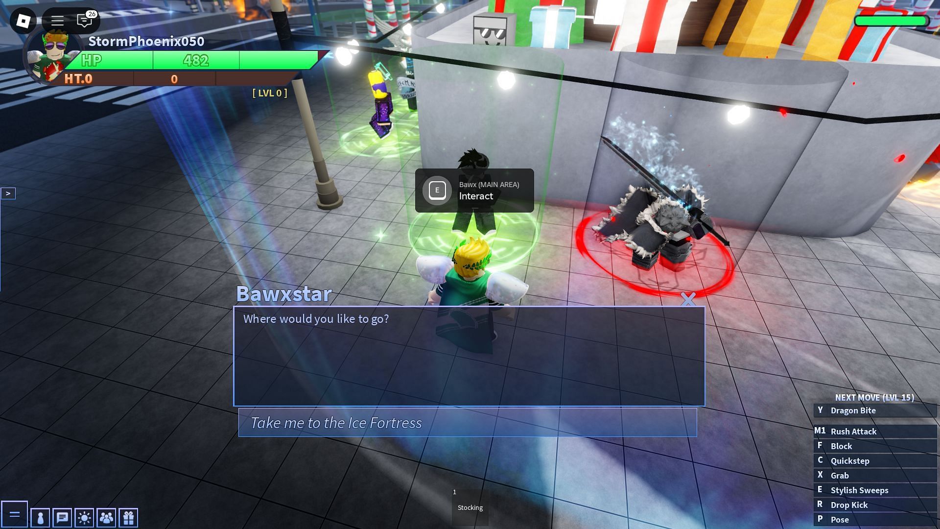 Talk to this NPC who will teleport you to the Ice Fortress&#039; location (Image via Roblox)