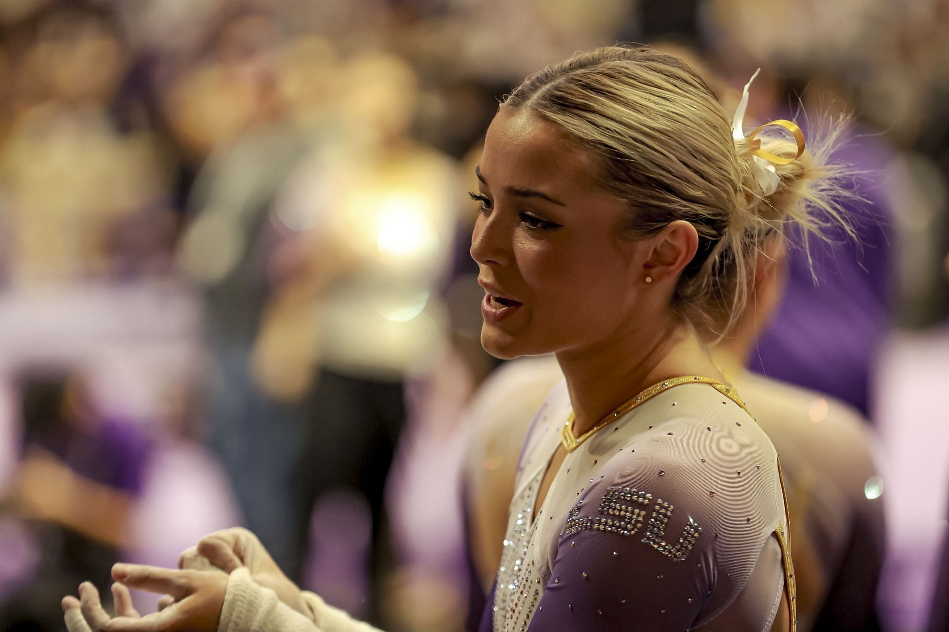 Dunne at the Pete Maravich Assembly Center during LSU&#039;s meet against Iowa State (Image via: Getty Images)