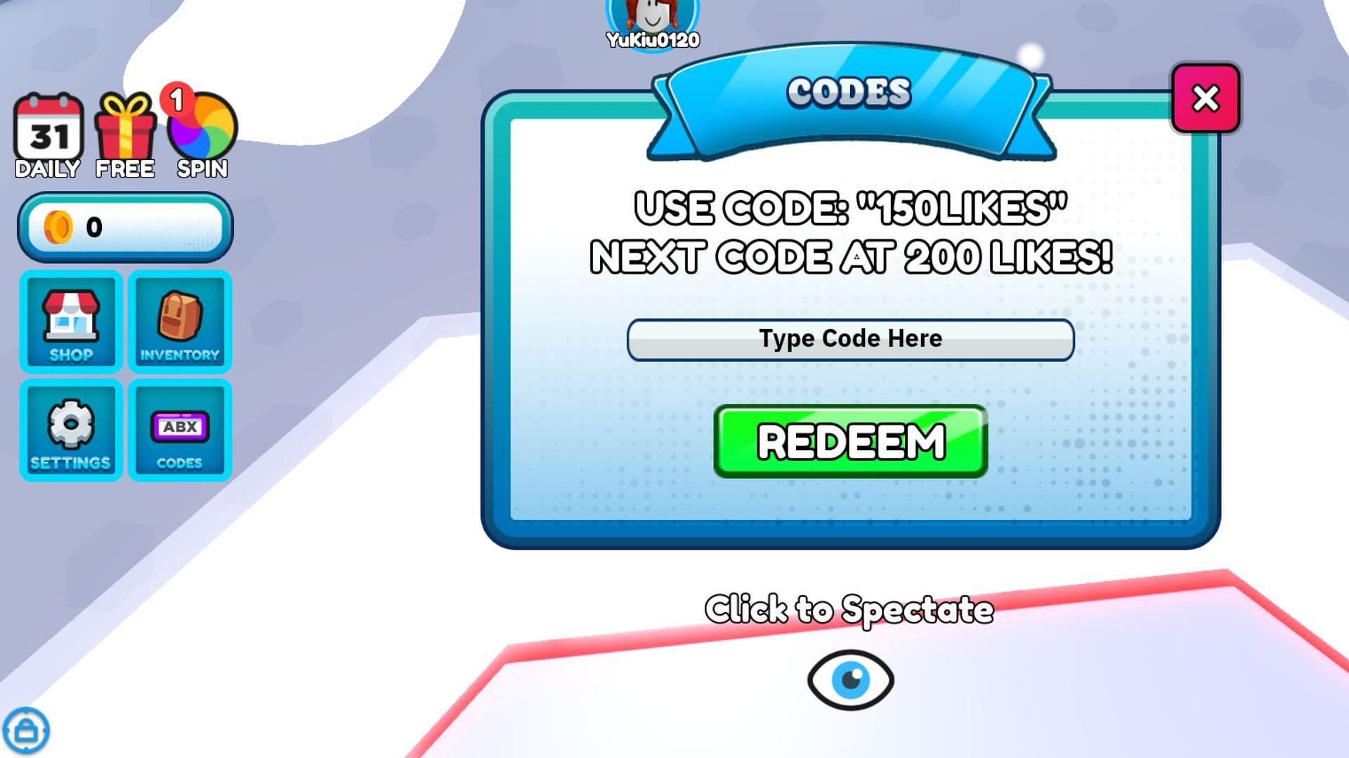 Redeem codes in Seekers (Image via Roblox)