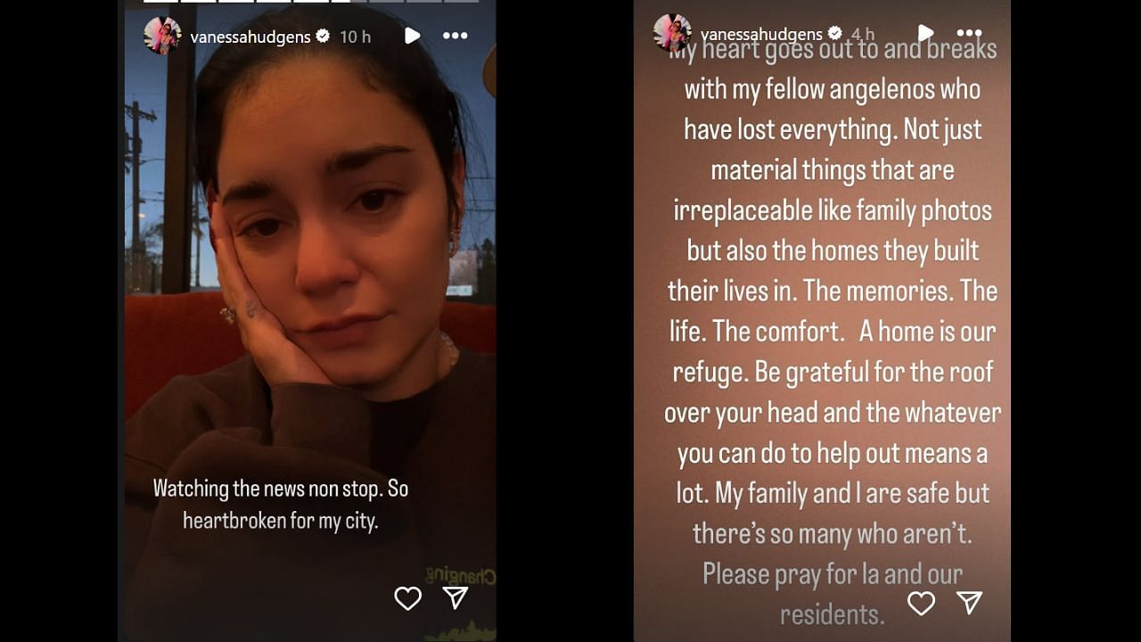 Screenshots of Vanessa Hudgens&#039; Instagram stories (Images from - Instagram.com/@vanessahudgens IG Stories)