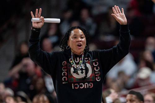 Head coach Dawn Staley of the South Carolina Gamecocks reacts during their game against the Wofford Terriers at Colonial Life Arena on December 29, 2024 in Columbia, South Carolina. Photo: Getty