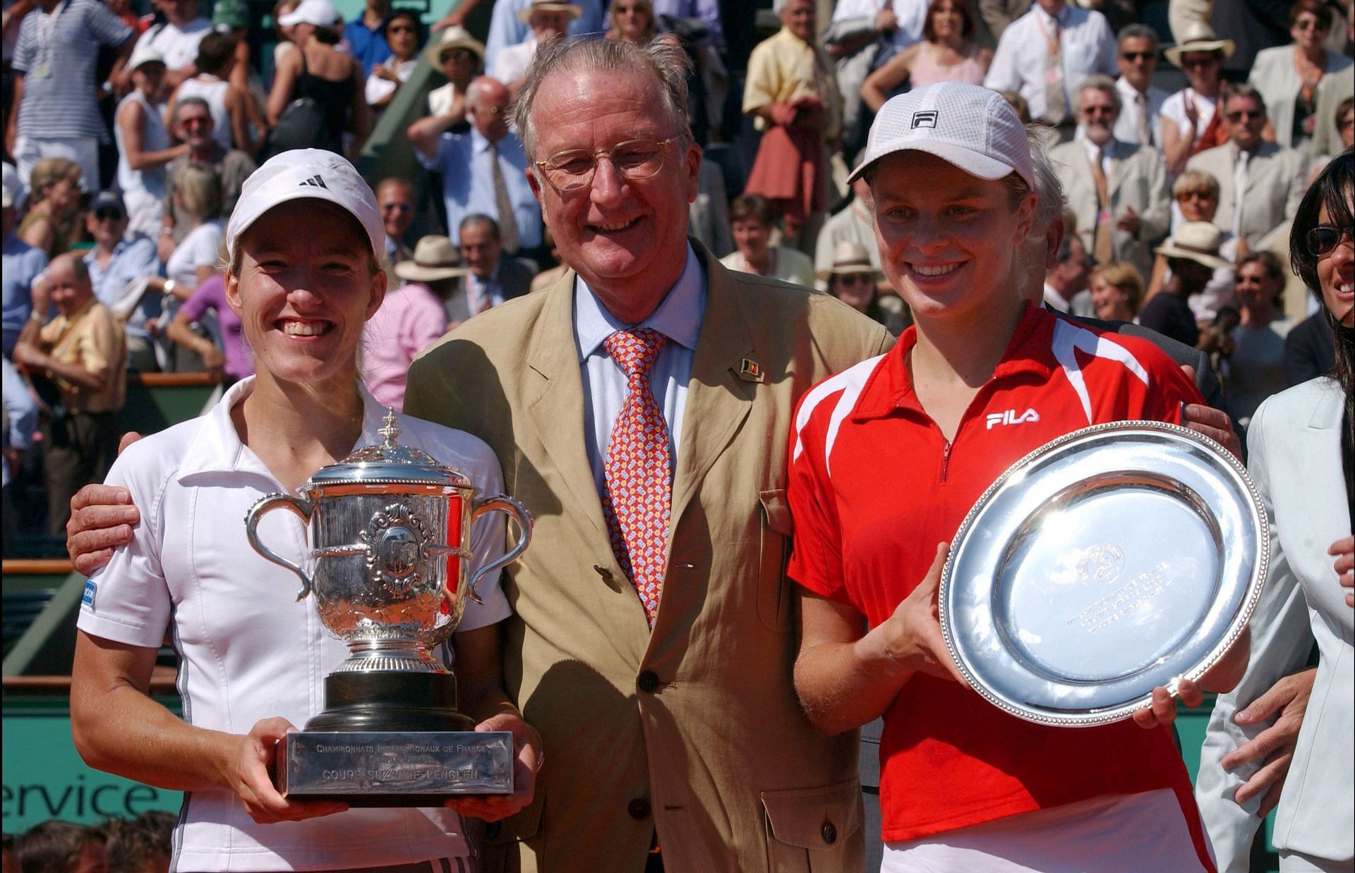 Justine Henin and Kim Clijsters at the 2003 French Open. (Source: Getty)