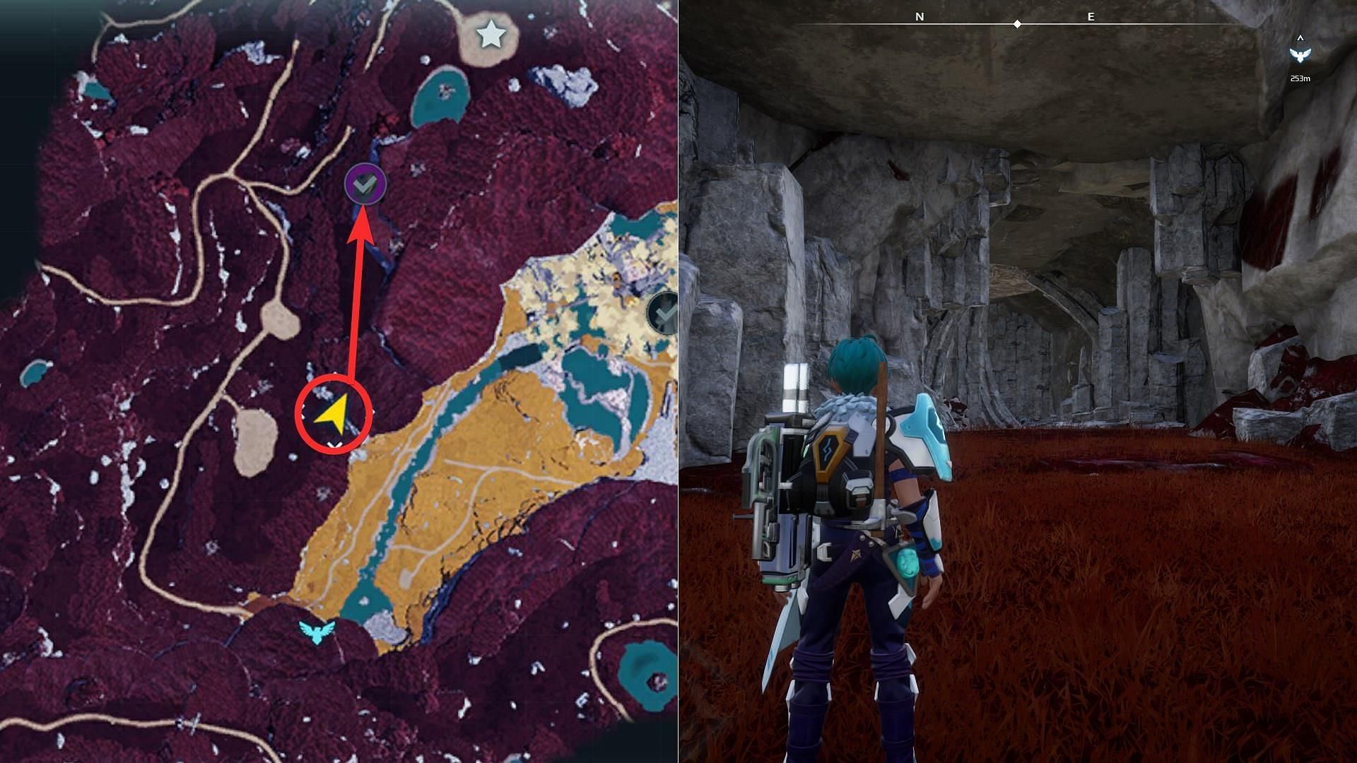 Dark Flame Tunnel location on the map to reach Kitsun Noct Field boss (Image via Pocketpair)