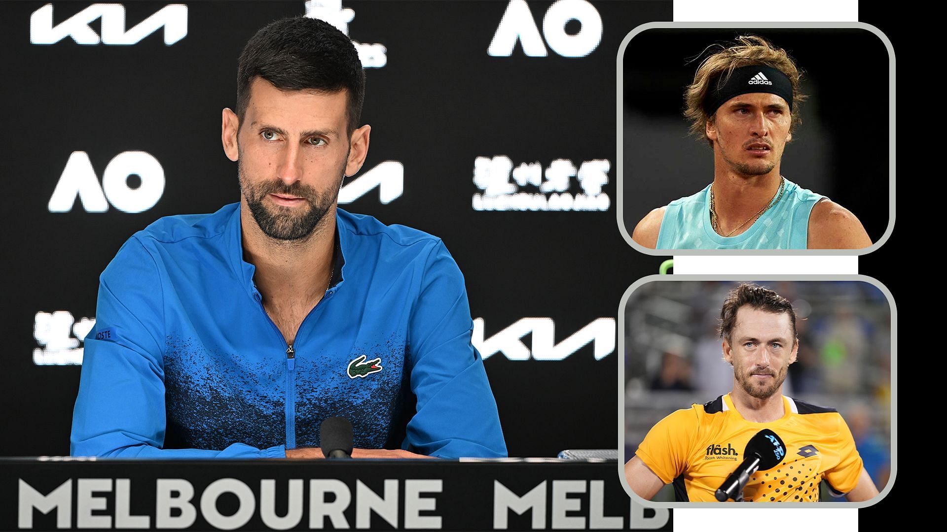 Novak Djokovic, Alexander Zverev and John Millman