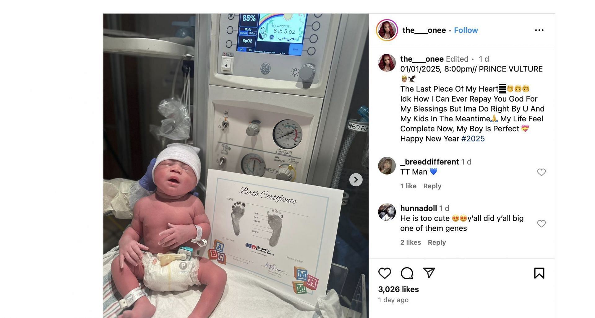 Kodak Black welcomes his fifth kid (Image via Instagram/@the___onee)