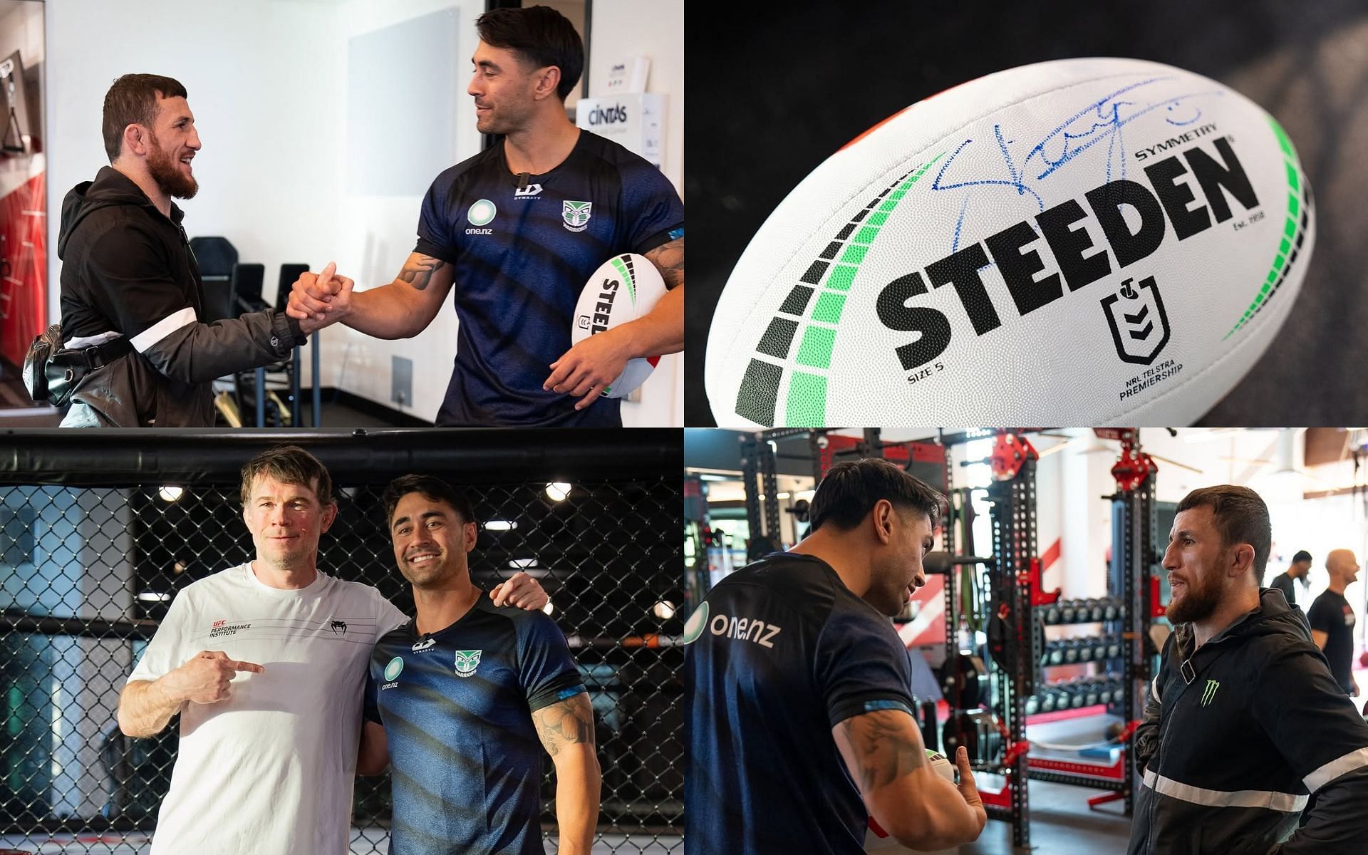 Photo collage of Merab Dvalishvili training with One NZ Warriors&#039; star. [Image courtesy: @ufcanz on Instagram]