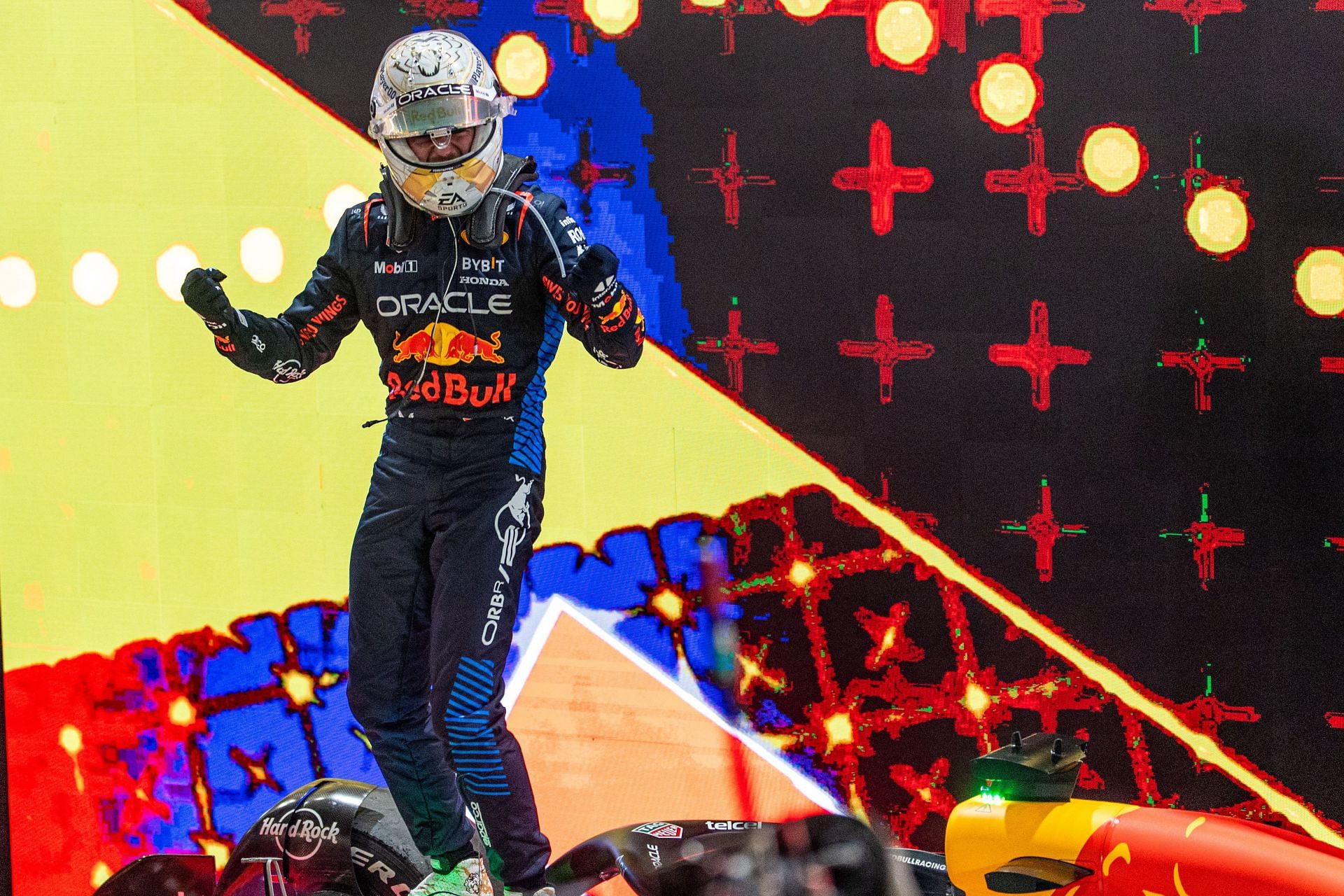 Max Verstappen celebrates in parc ferme after the F1 Grand Prix of Qatar - Source: Getty