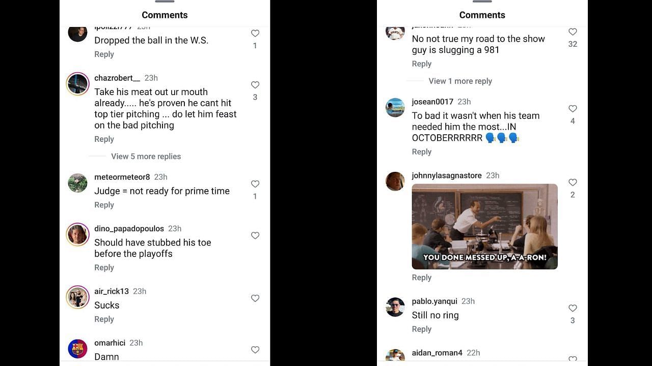 Screenshot of fans&#039; comments on the aforementioned post (Image from - Instagram.com/@mlbnetwork)